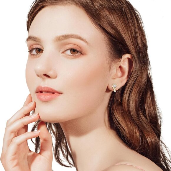 Moissanite Hoop Earrings for Women, Lab Imitation Diamond Huggie Earrings, 18K W - Picture 3 of 6